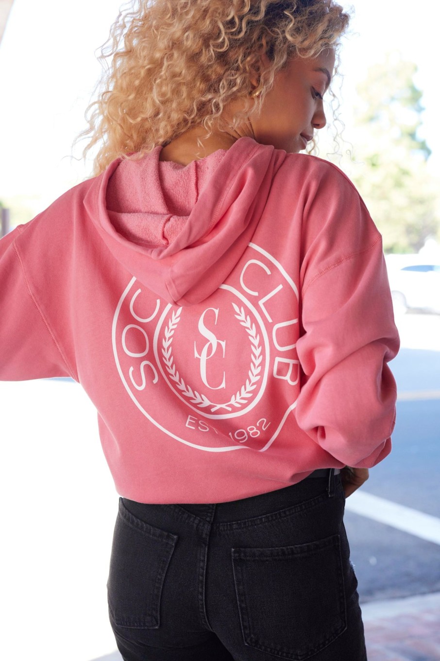 Women Vintage Havana Hoodies | Washed Red "Social Club" Pigment Dyed Hoodie