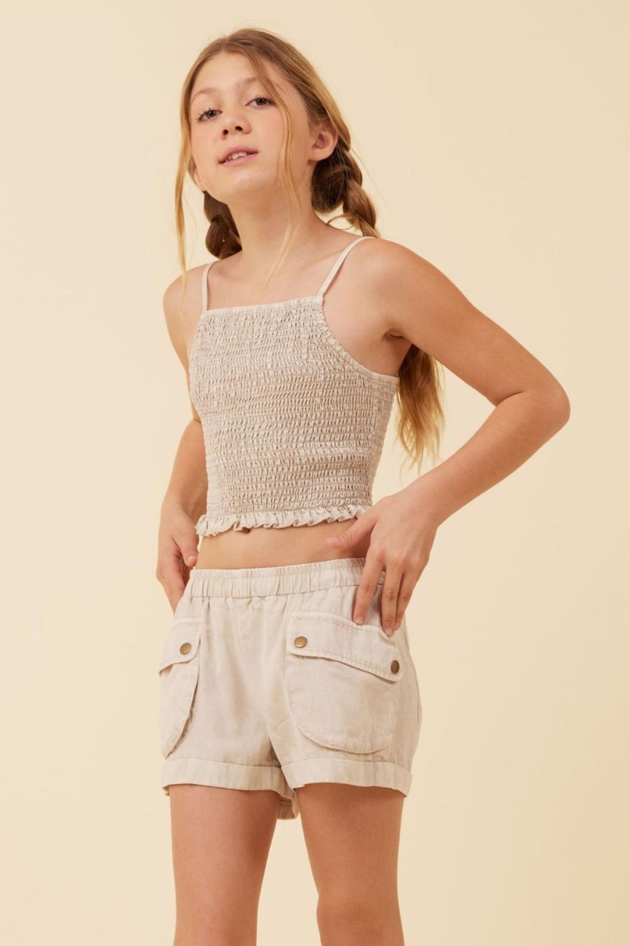 Kids Vintage Havana Kids Tops | Soft Tan Streaky Tencel Rushed Tank Top