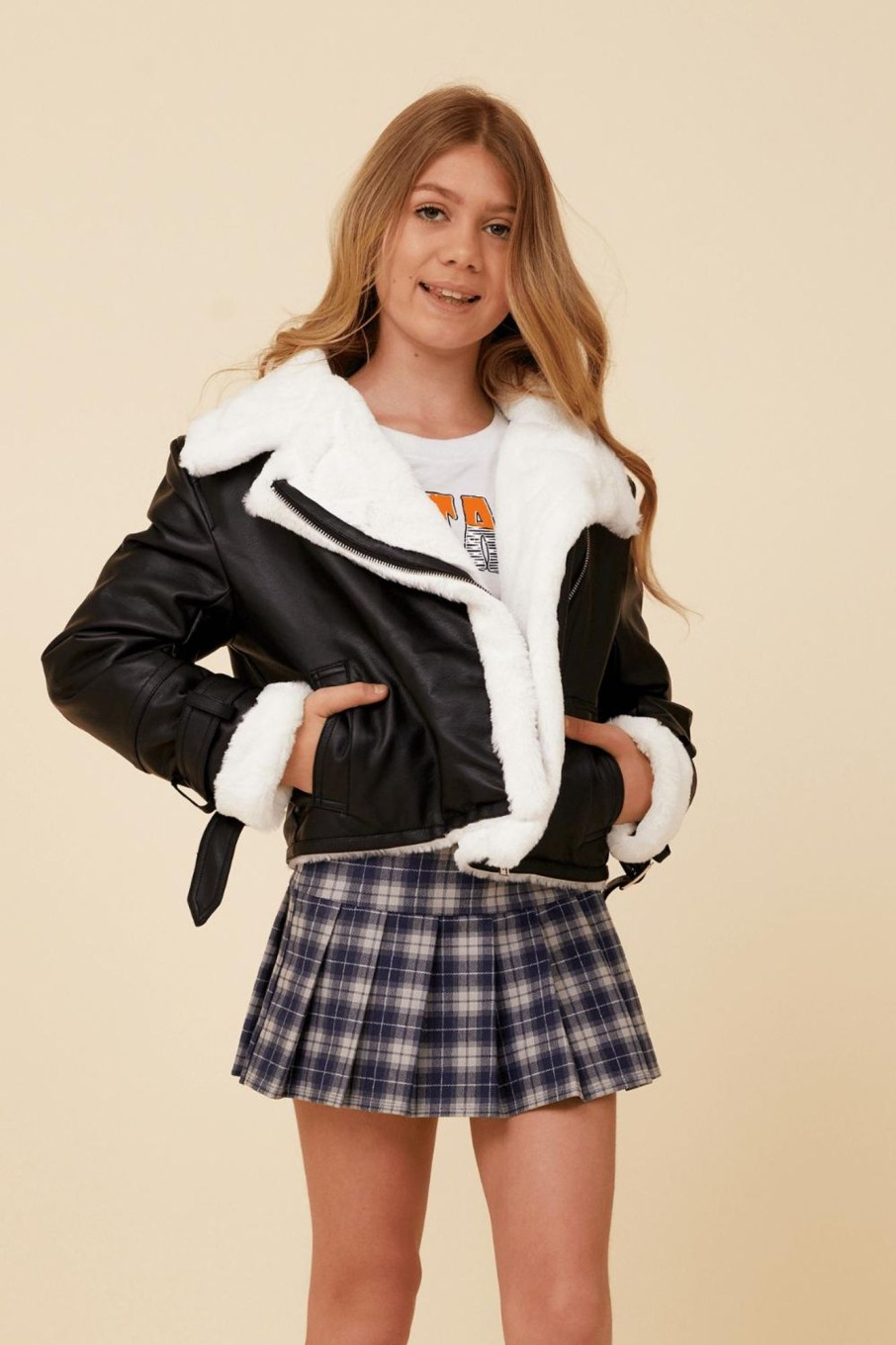 Kids Vintage Havana Kids Tops | Faux Leather Fur Lined Moto Jacket