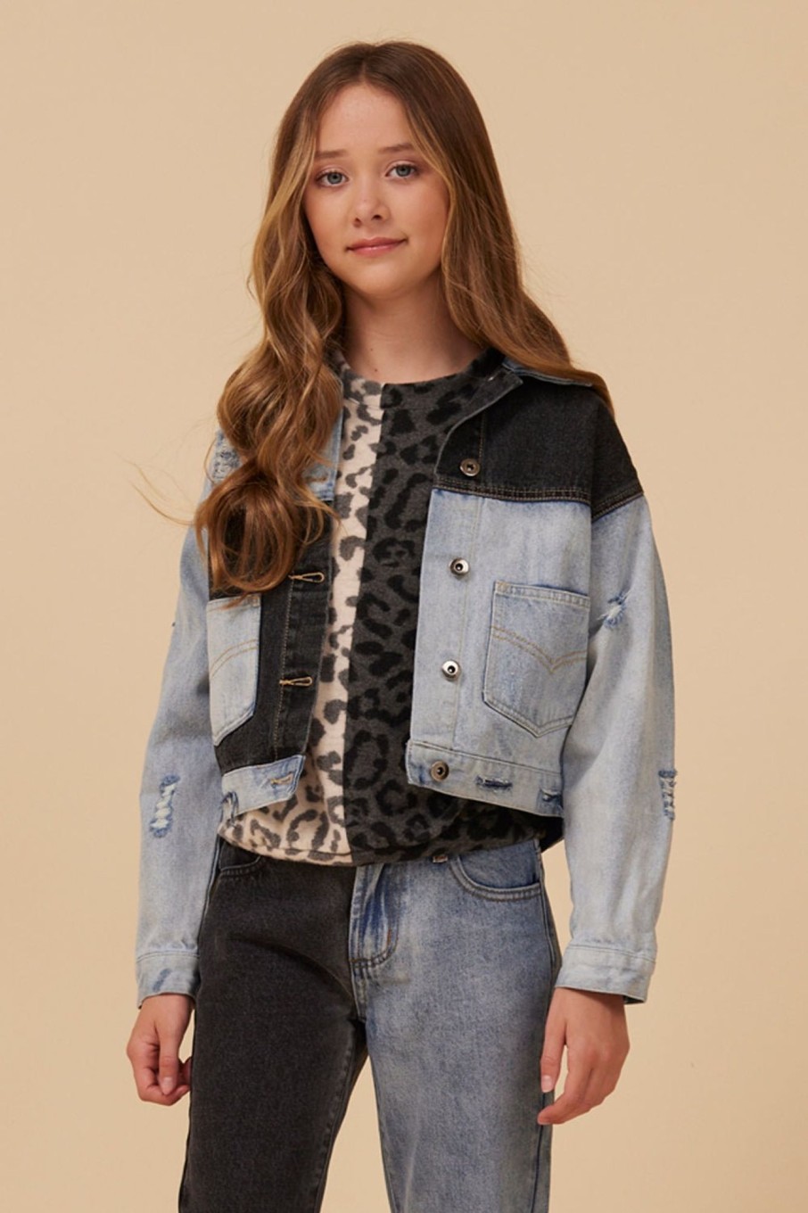 Kids Vintage Havana Kids Tops | Colorblocked Denim Jacket