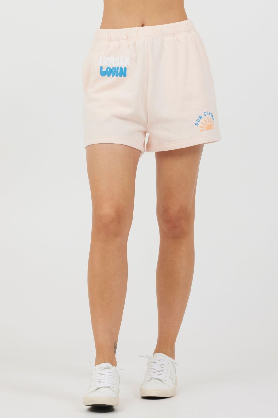 Women Vintage Havana Shorts | Peach Parfait W/Multi Puff "Sunchaser" Surf Wash Shorts