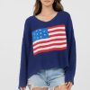 Women Vintage Havana Sweaters | Navy Flag Embroidered Sweater