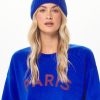 Women Vintage Havana Beanies | Royal Blue W/Red Paris Boarding Pass Beanie