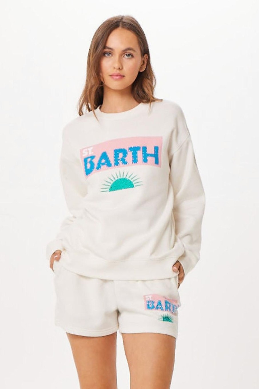 Women Vintage Havana Sweatshirts | White St. Barth Jet Setter Surf Wash Crewneck