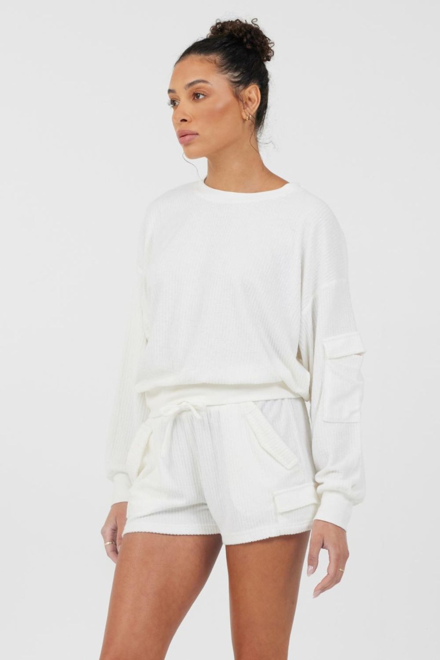 Women Vintage Havana Sweatshirts | White Cord Terry Crewneck