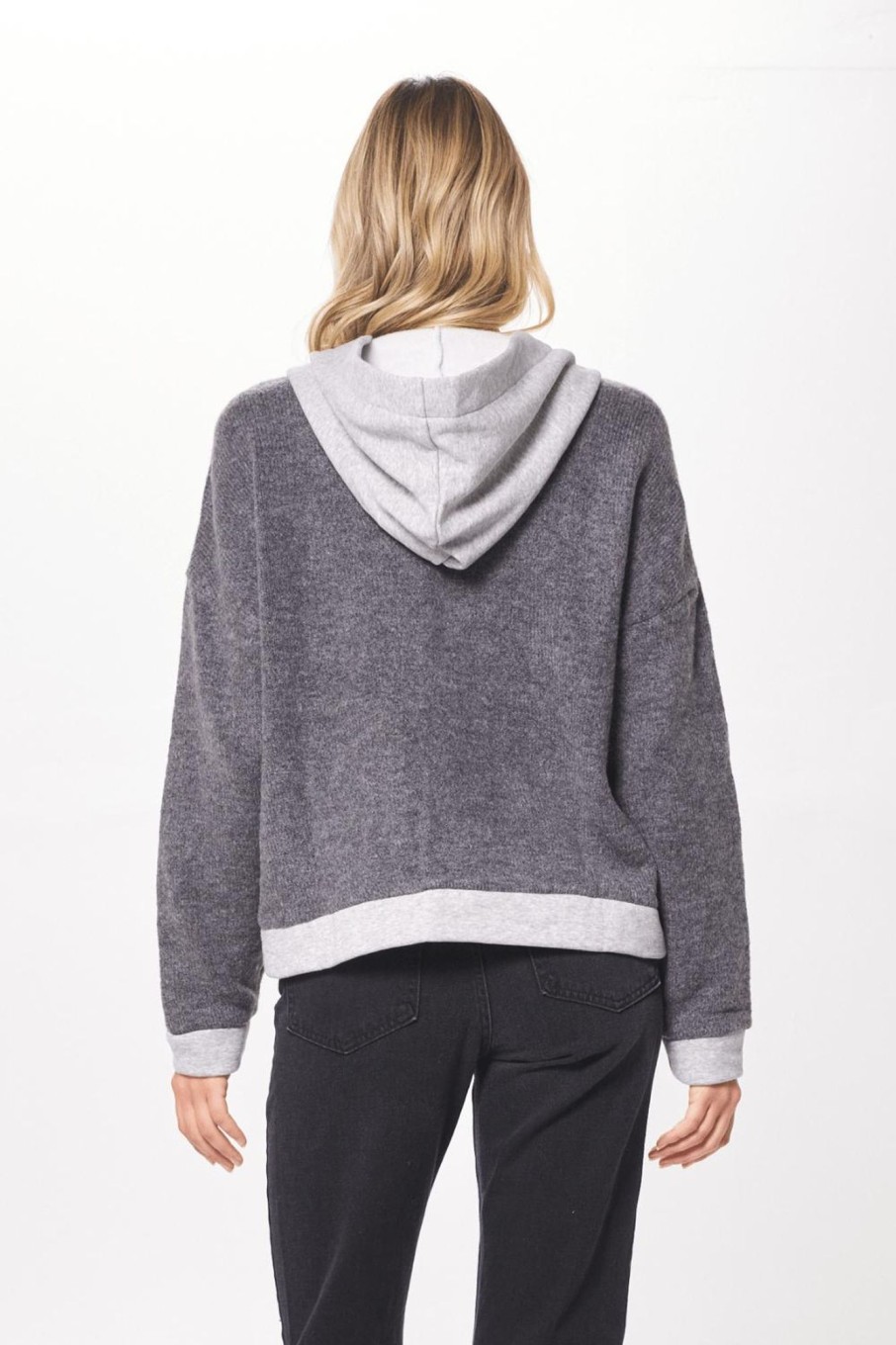 Women Vintage Havana Sweaters | Heather Grey Novelty Button Front Hooded Cardigan