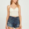 Women Vintage Havana Tanks | Natural Ivory W/Khaki Contrast Sweater Crochet Tank