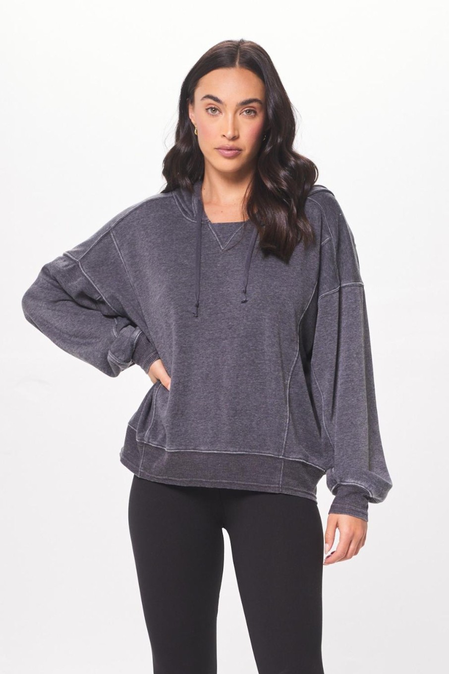 Women Vintage Havana Sweatshirts | Washed Charcoal Cashmere Fleece Hoodie