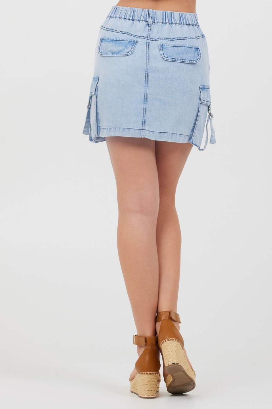 Women Vintage Havana Skirts | Washed Denim Tencel Cargo Pocket Skirt