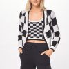 Women Vintage Havana Sweaters | Black & Cream Knit Checkered Cardigan