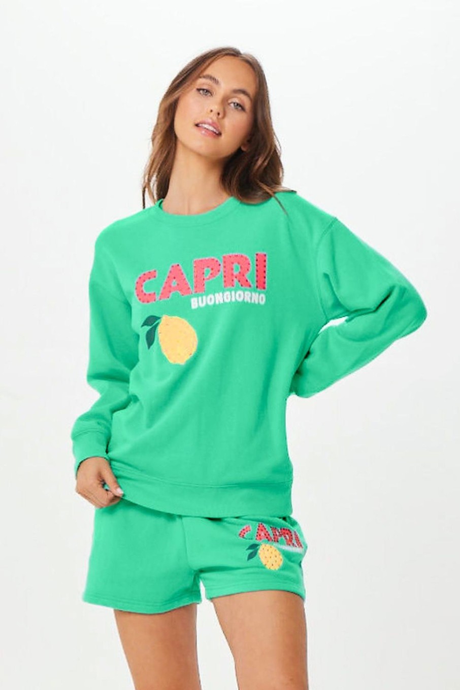 Women Vintage Havana Sweatshirts | Surf Green Capri Jet Setter Surf Wash Crewneck