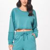 Women Vintage Havana Sweatshirts | Teal Green Terry Cargo Fleece Crewneck