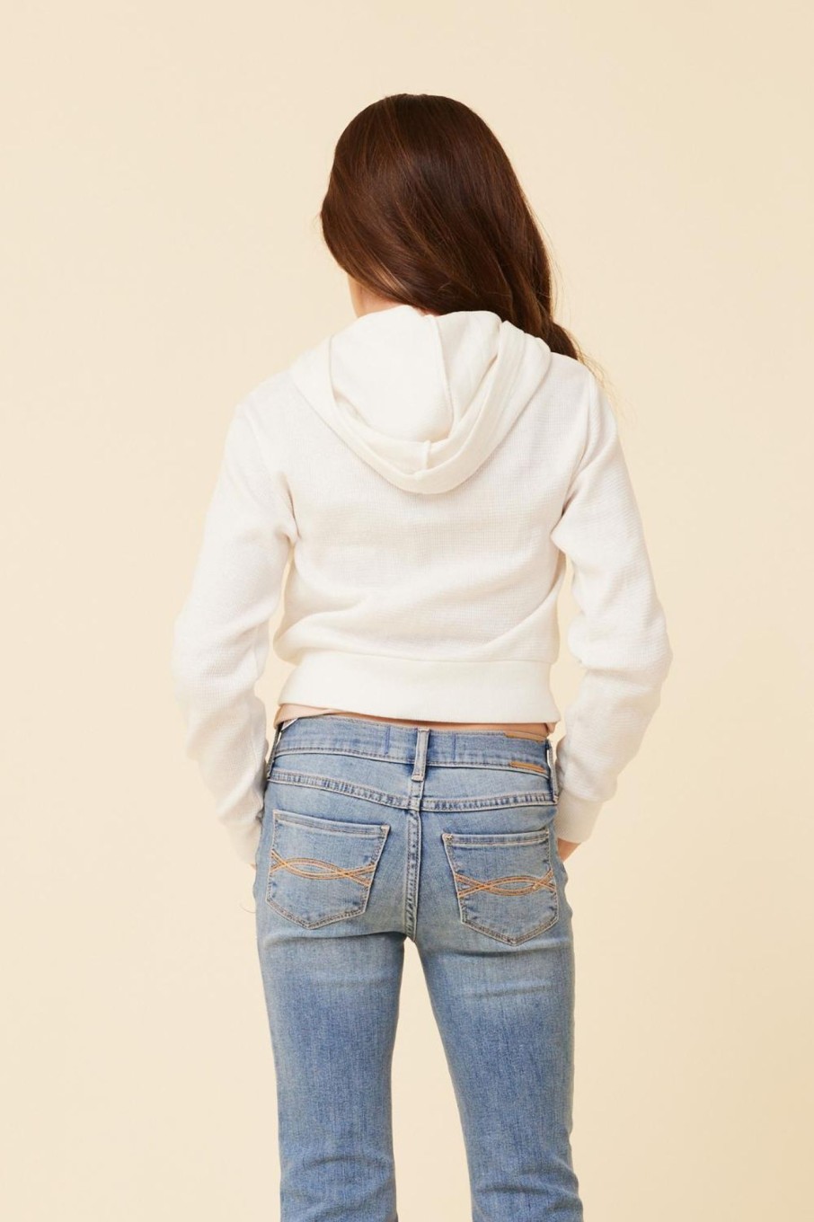 Kids Vintage Havana Kids Tops | Ivory Crop Zip Up Thermal Hoodie