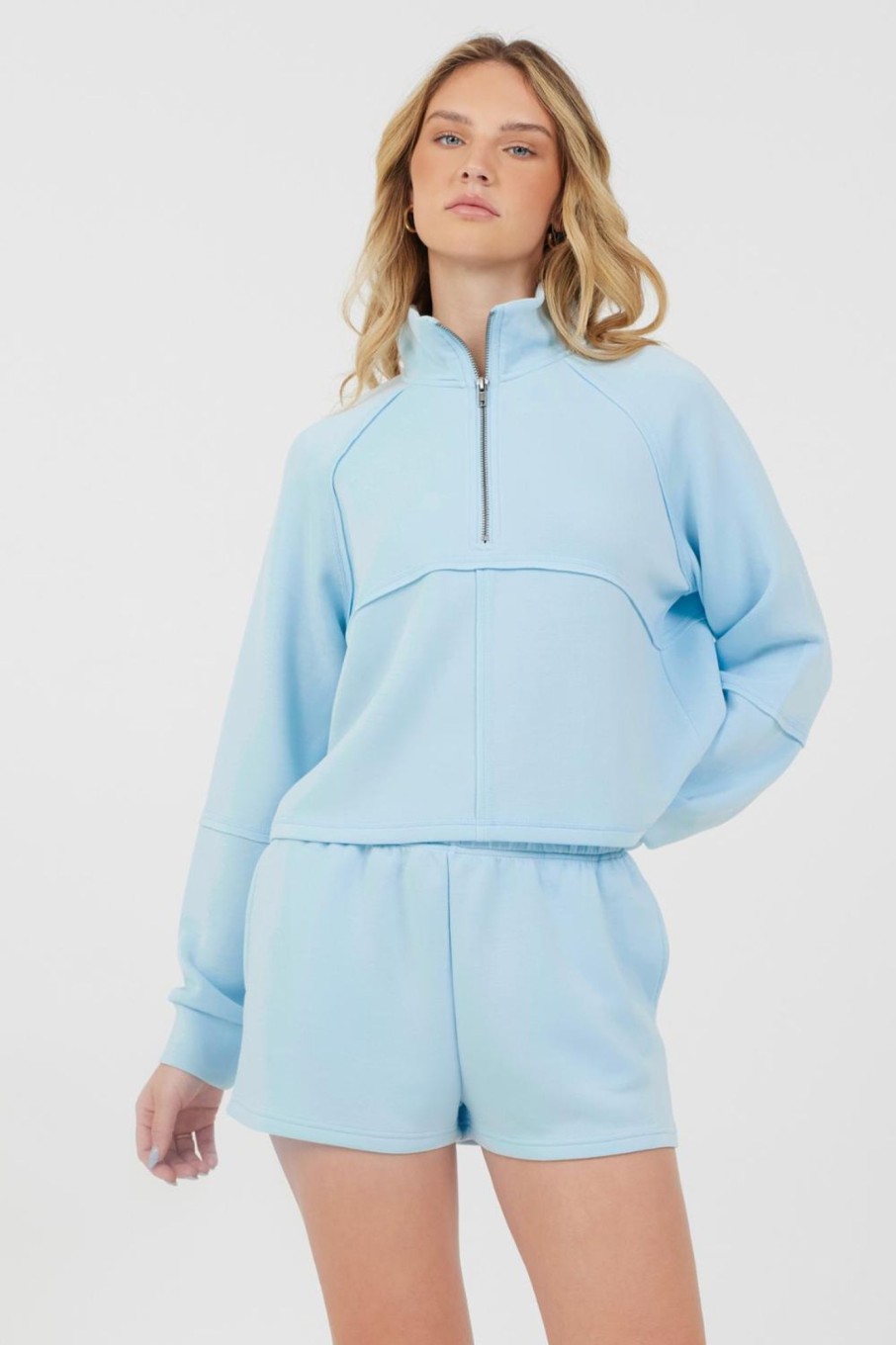 Women Vintage Havana Sweatshirts | Sailboat Blue Cloud Fleece Quarter Zip