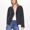 Women Vintage Havana Outerwear | Washed Black Garment Dye Moto Jacket