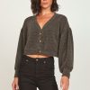 Women Vintage Havana Sweaters | Moss Textured Balloon Sleeve Cardigan