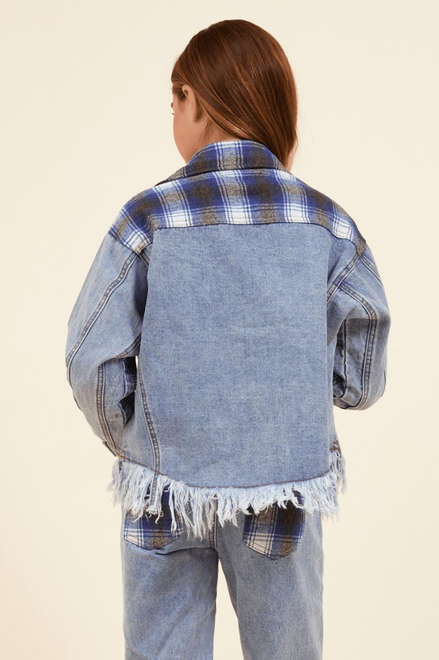 Kids Vintage Havana Kids Tops | Denim & Blue Plaid Frayed Button Down