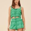 Women Vintage Havana Tanks | Kelly Green Lacey Trim Layered Tank