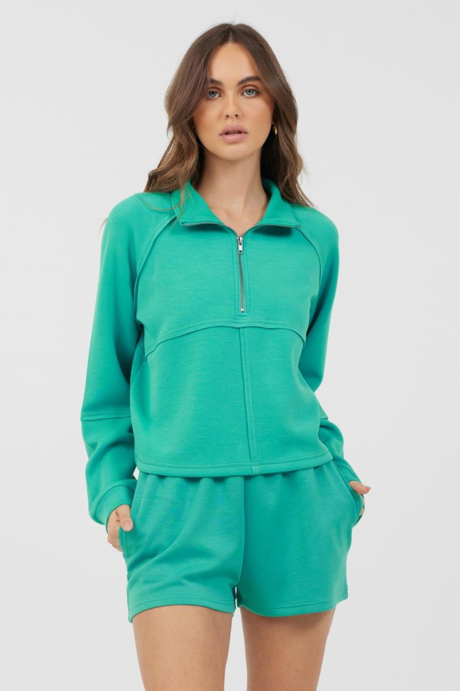 Women Vintage Havana Sweatshirts | Caribbean Turquoise Cloud Fleece Quarter Zip