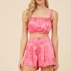 Women Vintage Havana Shorts | Hot Pink Heavy Satin Bra Top