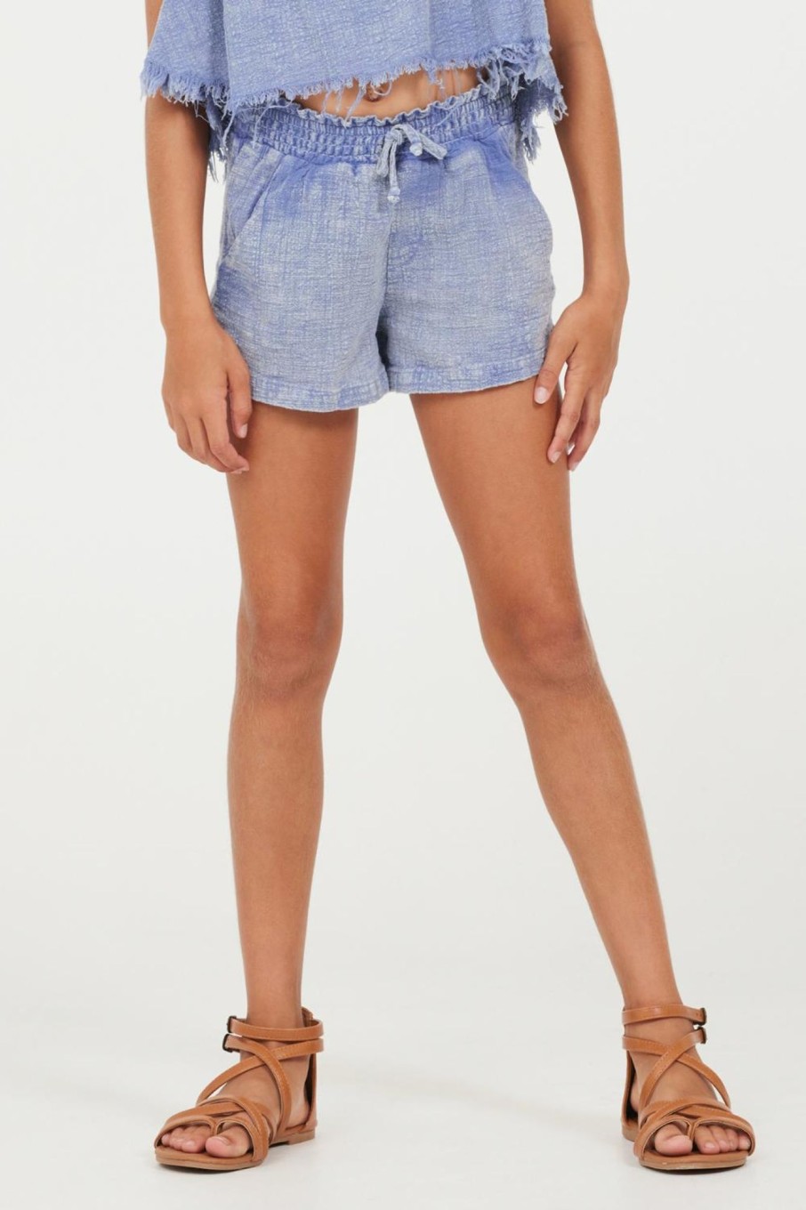 Kids Vintage Havana Kids Bottoms | Plush Blue Washed Texture Shorts