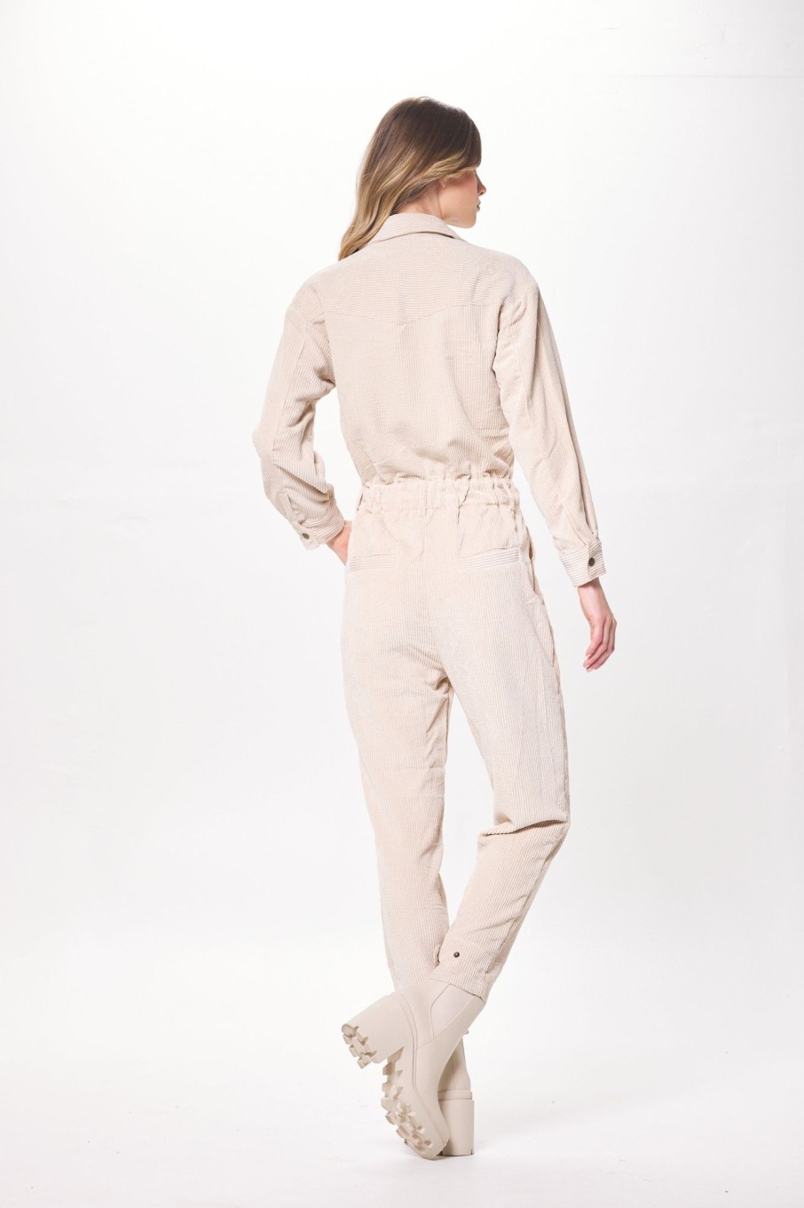 Women Vintage Havana Jumpers & Rompers | Washed Taupe Crinkle Cord Jumpsuit