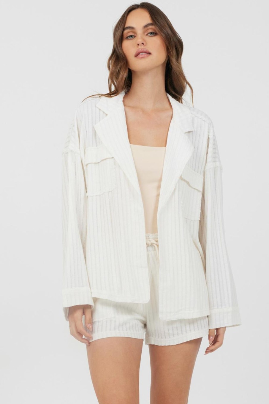 Women Vintage Havana Outerwear | White Cotton Relaxed Blazer