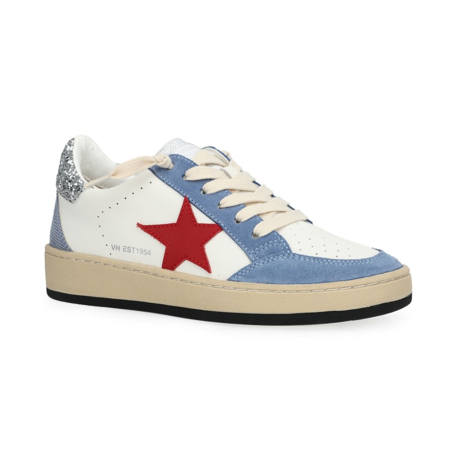 Women Vintage Havana Low Tops | Denisse 25-Blue/Red/Silver Glitter