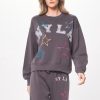 Women Vintage Havana Sweatshirts | Cool Charcoal W/Star Embroidery Fleece Crewneck