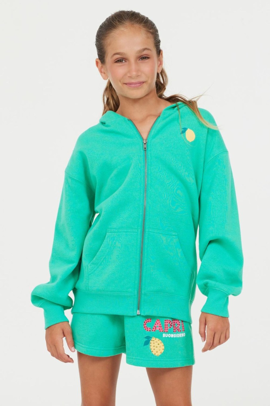 Kids Vintage Havana Kids Tops | Surf Green Oversized Capri Zip Up Hoodie