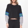 Women Vintage Havana Sweatshirts | Black & Grey Fleece Crewneck W/Twill Tape