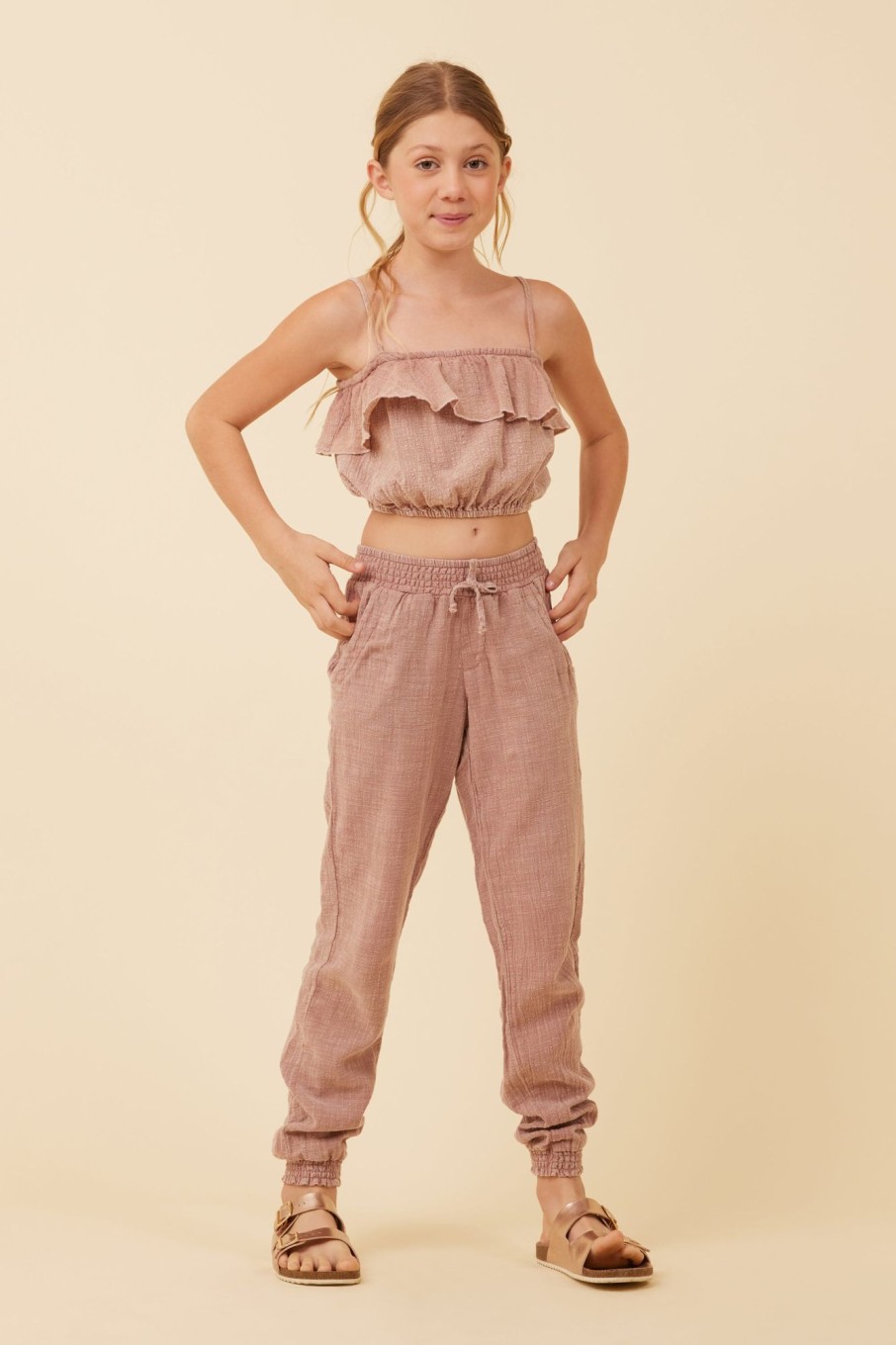 Kids Vintage Havana Kids Tops | Washed Mauve Texture Ruffle Tube Top