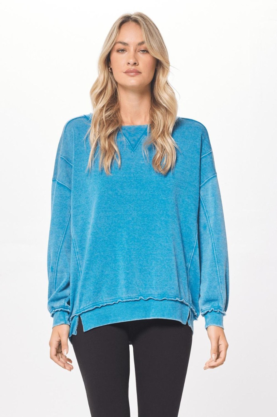 Women Vintage Havana Sweatshirts | Anchor Blue Oversized Crewneck