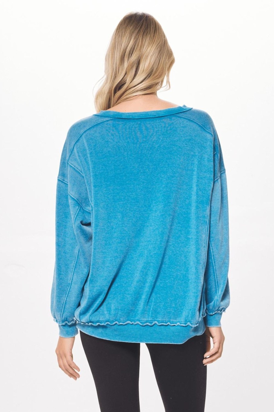 Women Vintage Havana Sweatshirts | Anchor Blue Oversized Crewneck