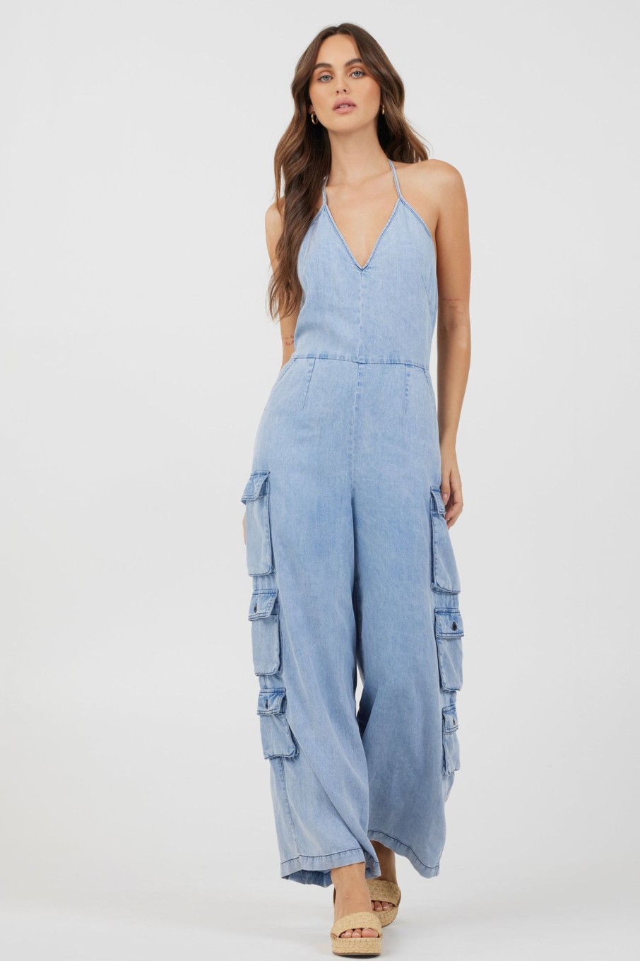 Women Vintage Havana Jumpers & Rompers | Washed Denim Tencel Jumpsuit