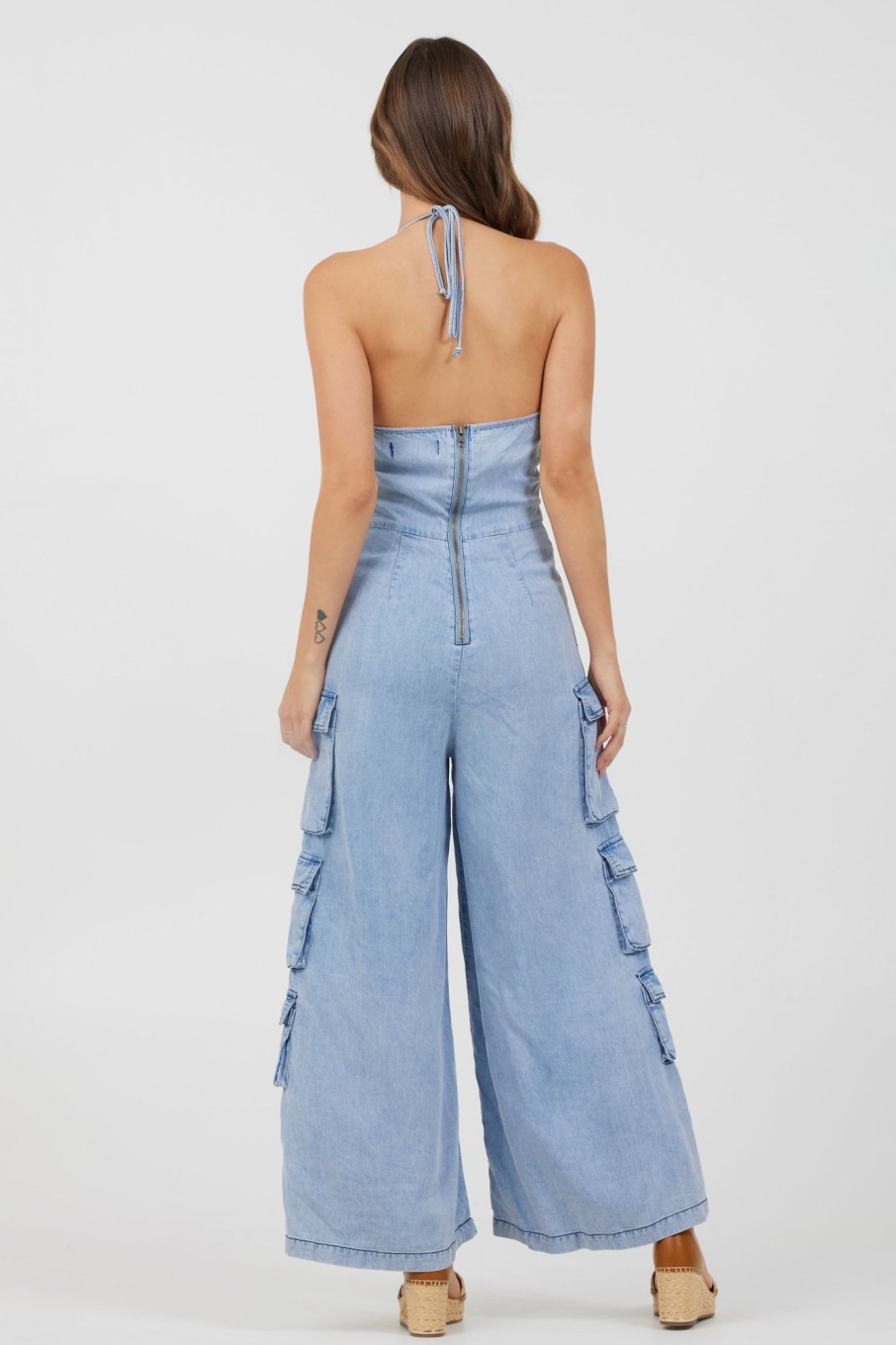 Women Vintage Havana Jumpers & Rompers | Washed Denim Tencel Jumpsuit