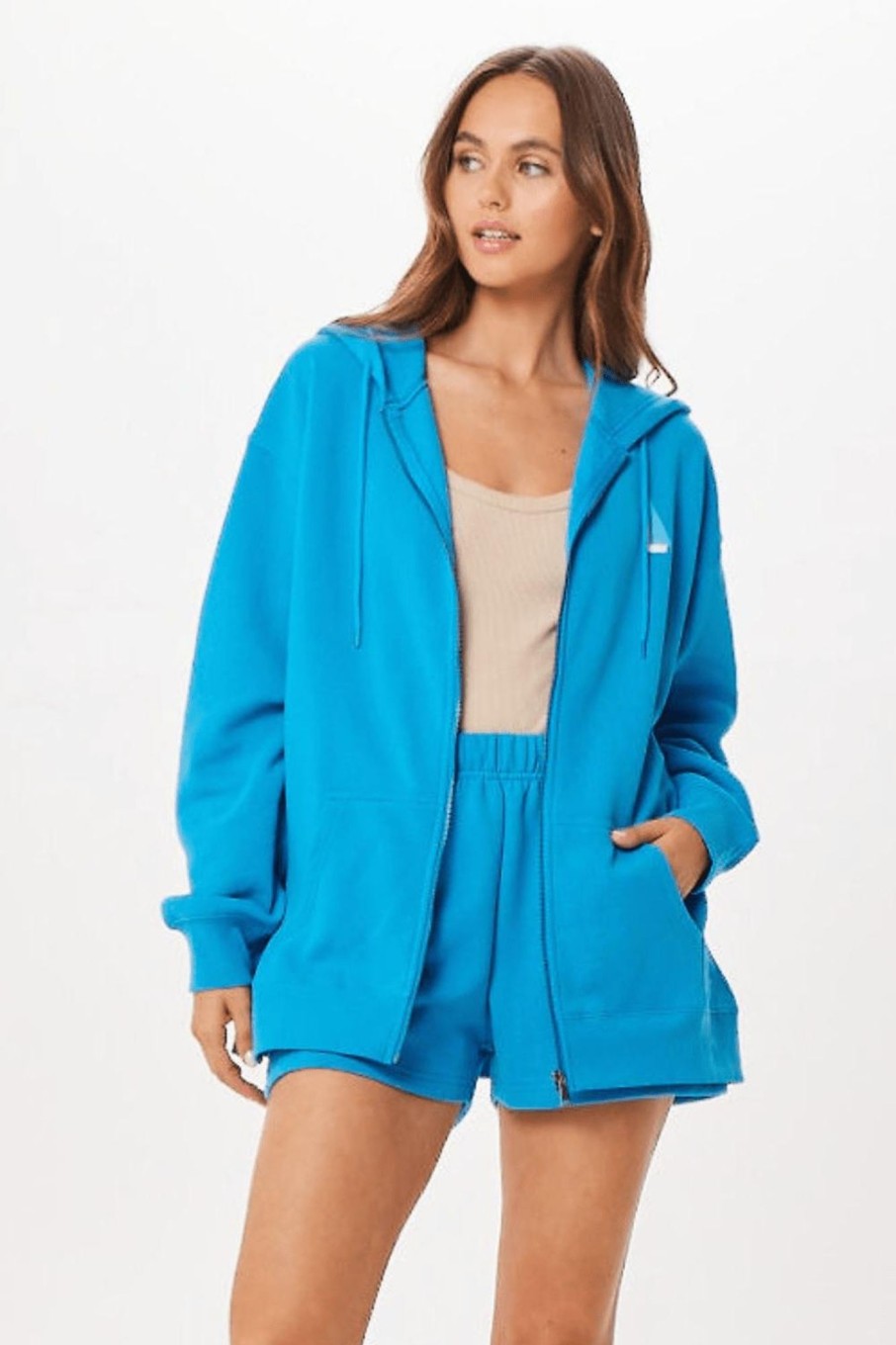 Women Vintage Havana Sweatshirts | Bright Blue St. Tropez Jet Setter Surf Wash Zip Up