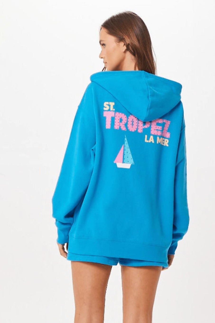 Women Vintage Havana Sweatshirts | Bright Blue St. Tropez Jet Setter Surf Wash Zip Up