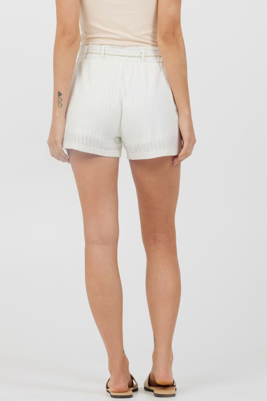 Women Vintage Havana Shorts | White Cotton High Waist Cord Shorts