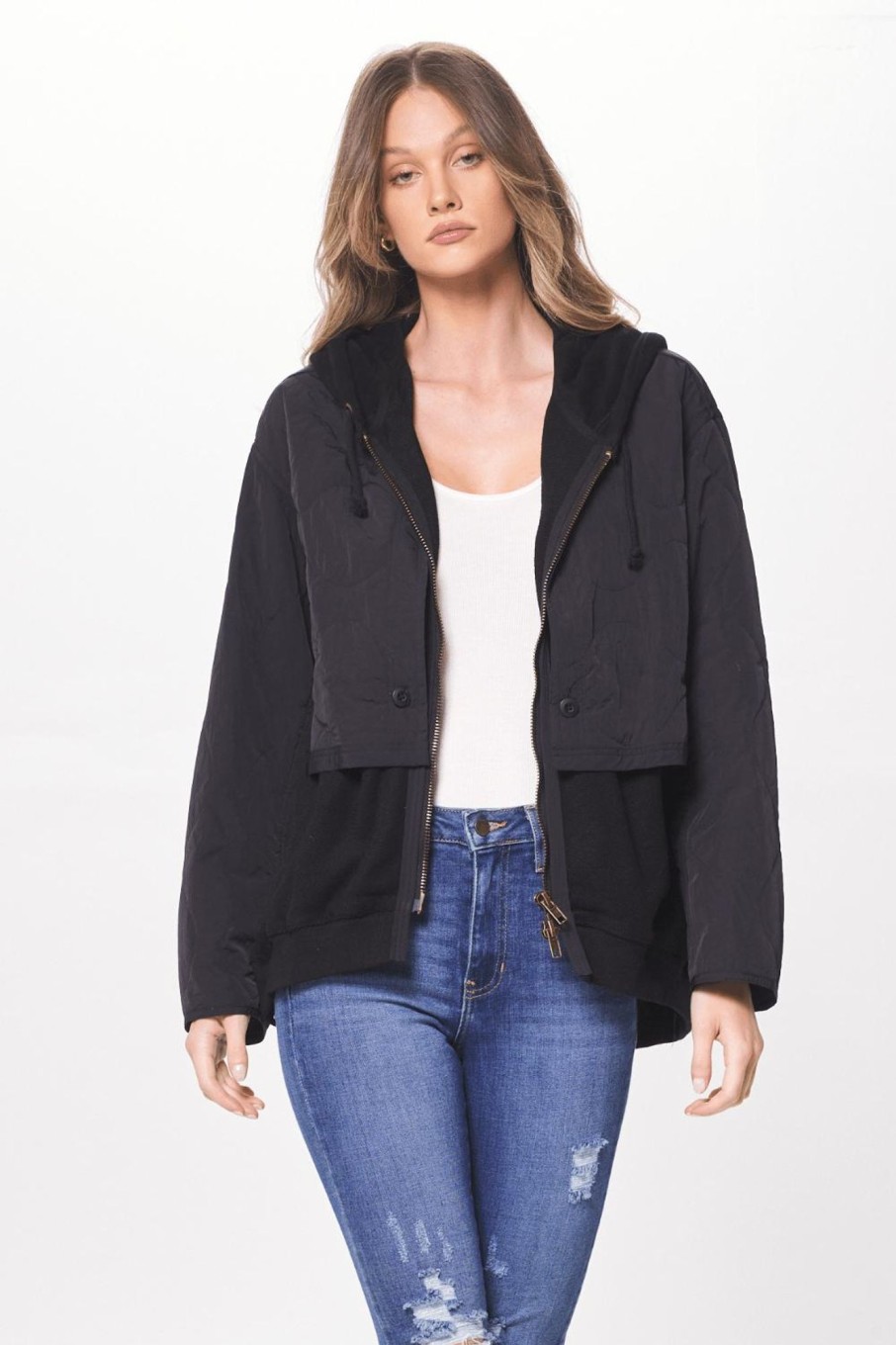 Women Vintage Havana Outerwear | Black Combo Layered Jacket