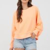 Women Vintage Havana Sweatshirts | Orange Cream Washed Rib Crewneck